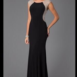 XSCAPE Caviar Rhinestone Illusions Gown Formal Dress Prom Black Silver Gold Nude